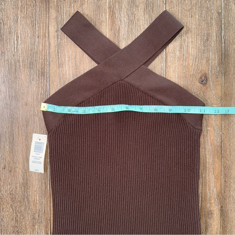 Aritzia Babaton Sculpt Knit Dress Coffee Bean Bodycon Crossover Ftont Mini - Picture 3 of 11